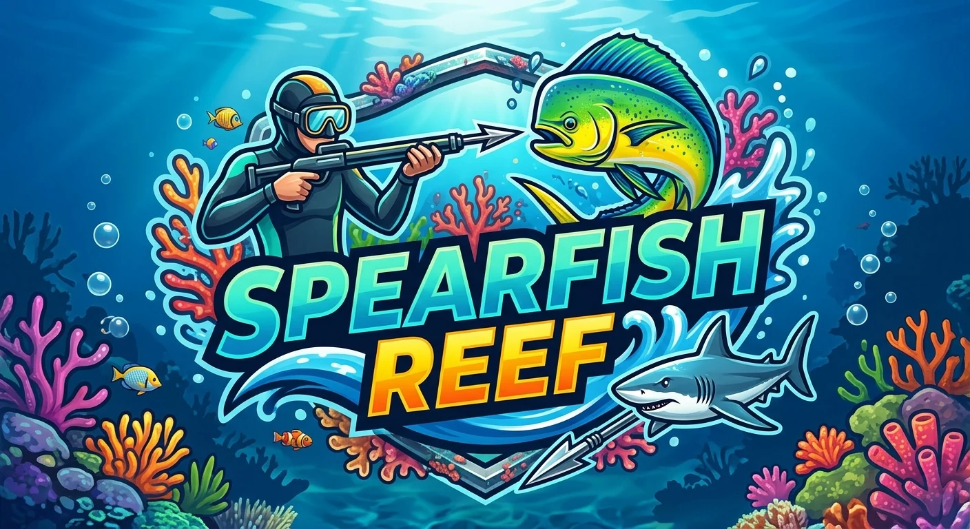 Spearfish Reef key art: a diver with a speargun over a coral reef.